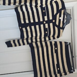 Michael Kors Striped Cardigan Skirt Set
